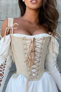 Dark Academia Clothing Vintage Cut Out Waist Corset Top For Women Lace Up Bandage Light Academia Tank Tops Cosplay Victorian Corset