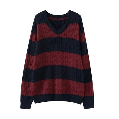 Dark Academia Clothing Vintage V Neck Stripe Loose Pullover Sweaters For Women Y2k Fashion Streetwear Knitted Grandpa Sweater For Girls