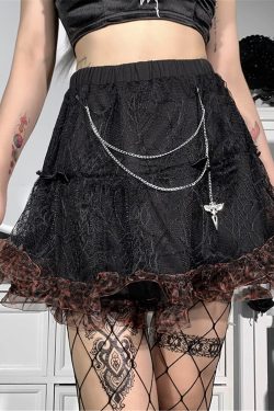Dark Lace Ripped Skirt Tutu With Chain Punk Style Streetwear Punk High Waist Pleated Skirt Halloween Gothic Skirt Tulle Dark Pleated Skirt
