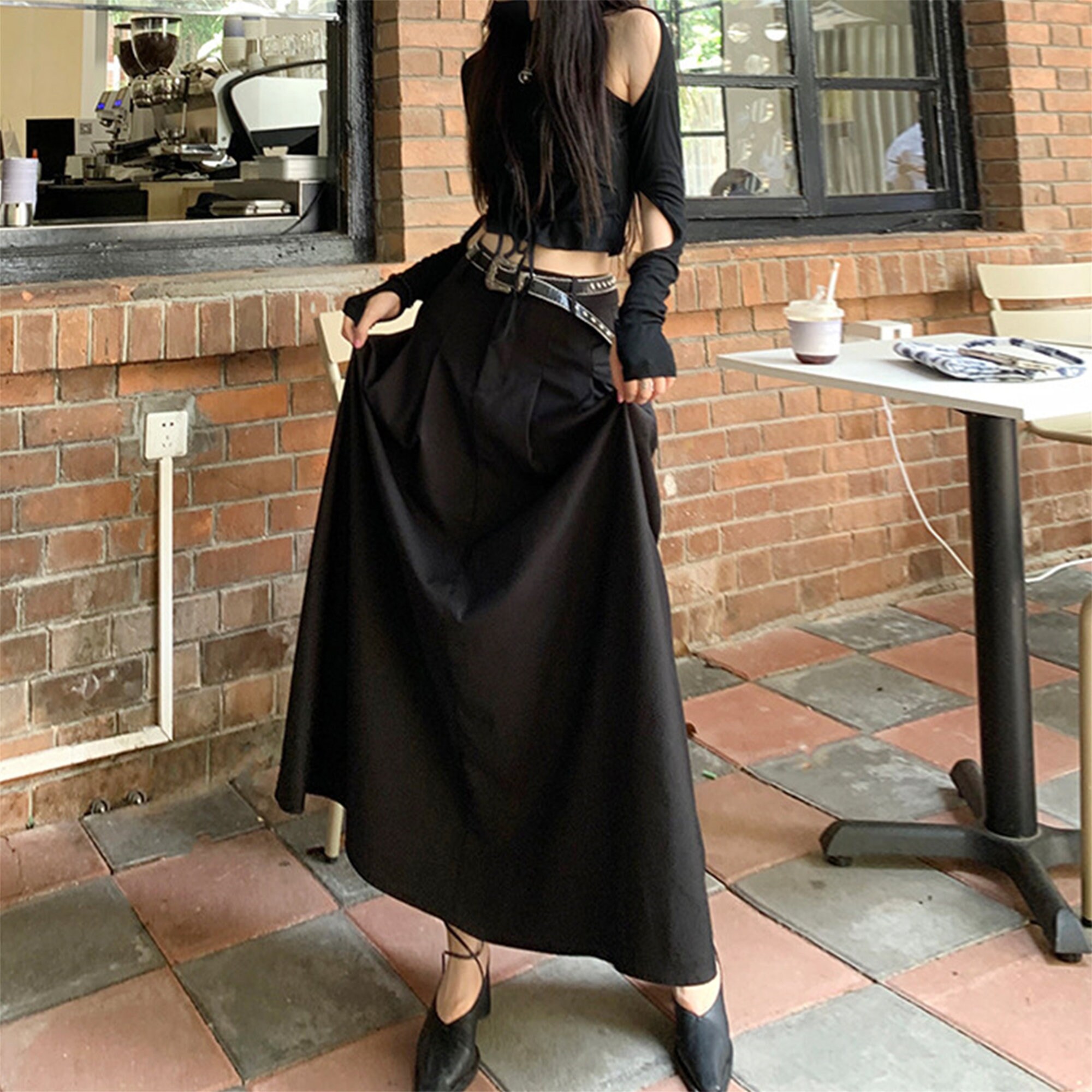 Dark Punk Pleated Low Waist Skirt Vintage Draped Skirt Minimalist Gothic Costume Halloween Black Fashion Clothes French High Quality Dress