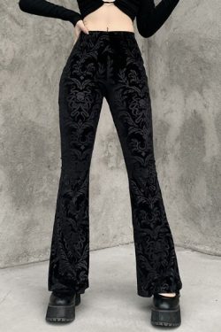 Dark Retro Autumn And Winter Black Flared Pants Suede Embossed Casual Trousers