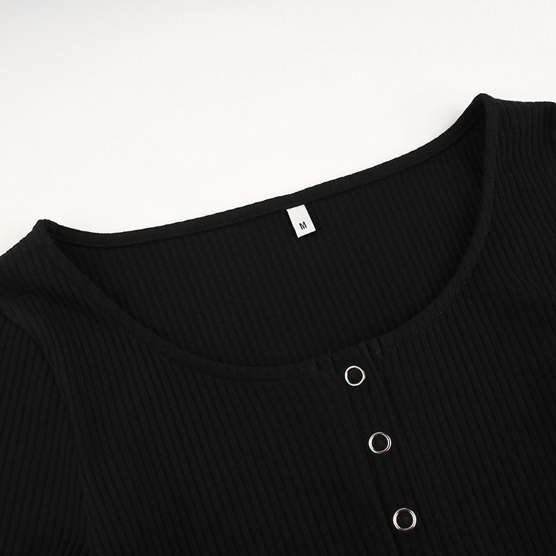 Darlfall Winter Sexy Black Bodysuits Thin Buttons Long Sleeve Body Women Shirt Fashion Body