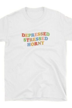 Depressed Stressed And Horny T Shirt Y2k Hipster Girlfriend T Shirt Tee Hot Trend