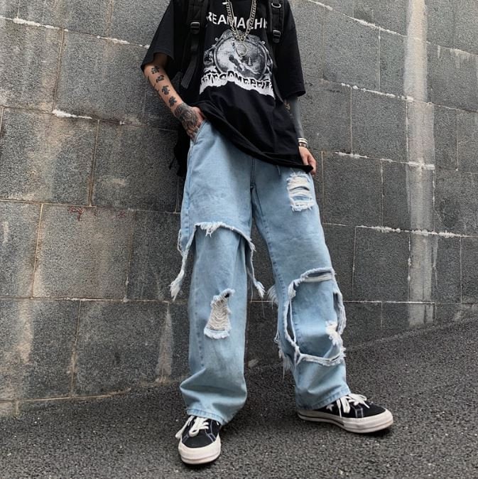 Destroyed Ripped Baggy Denim Pants