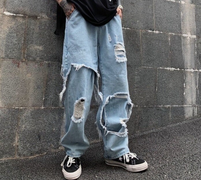 Destroyed Ripped Baggy Denim Pants Fashion Cargo Pants Jeans Women Korean Loose Wide Leg Pants High Waist Vintage Harajuku Gothic Jean