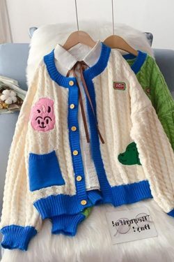 Dog Print Fabric Winter Colorful Cardigans Pullover For Women Korean Fashion Embroidery Cable Knit Sweater