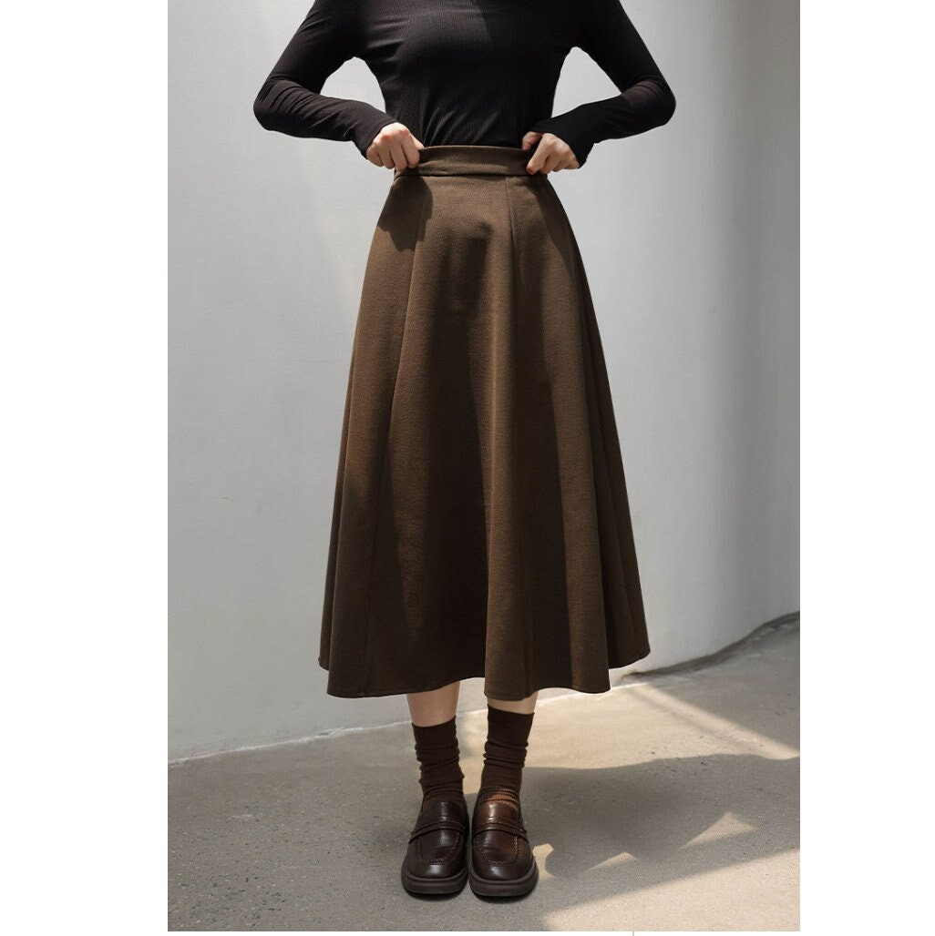 Elegant Woolen Midi Skirt Dark Academia Clothing For Women