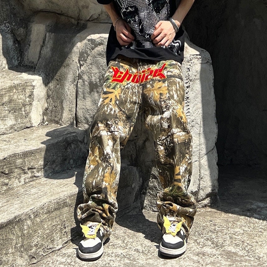 Embroidery Streetwear Bjork Sicko Inspired Mens Casual Trousers Patchwork Pockets Straight Oversized Loose Track Pants