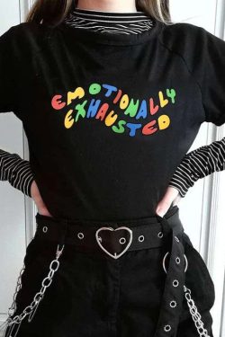 Emotionally Exhausted Shirt Aesthetic Clothing Edgy Egirl Grunge Tumblr Summer Harajuku Gothic Streetwear