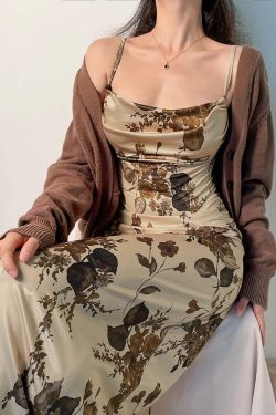 Fairy Core Retro Floral Print Sleeveless Aesthetic Grunge Backless Long Dress Trendy Clothes Y2k Clothing