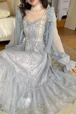 Fairy Sequin Lace Tulle Dress Vintage Slip Dress French Fairy Dress Cottagecore Dress Milkmaid Victorian Dress Summer Dress