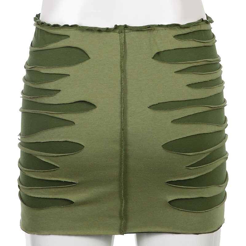 Fairycore Green Ripped Low Waist Mini Skirt