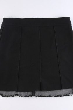 Fairycore Grunge Y2k Trendy Clothing Mesh Black Pleated Mini Skirt For Summer 