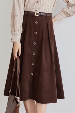 Fall Dark Academia Clothing Sweet Renaissance Skirt Women Winter Casual Elastic Waist Single Breasted Medieval Skirt