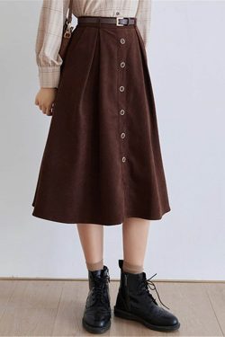 Fall Dark Academia Clothing Sweet Renaissance Skirt Women Winter Casual Elastic Waist Single Breasted Medieval Skirt