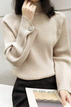 Fall Korean Fashion Turtleneck Texture Design Cable Knit Sweaters For Women Winter Light Academia Knitted Pullover Sweater For Girls