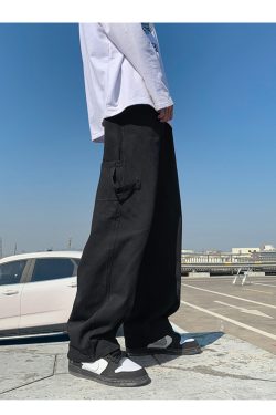 Fashion Men Baggy Cargo Pants Loose Straight Streetwear Skate Pants Cotton Thin Oversize Trousers Black Khaki