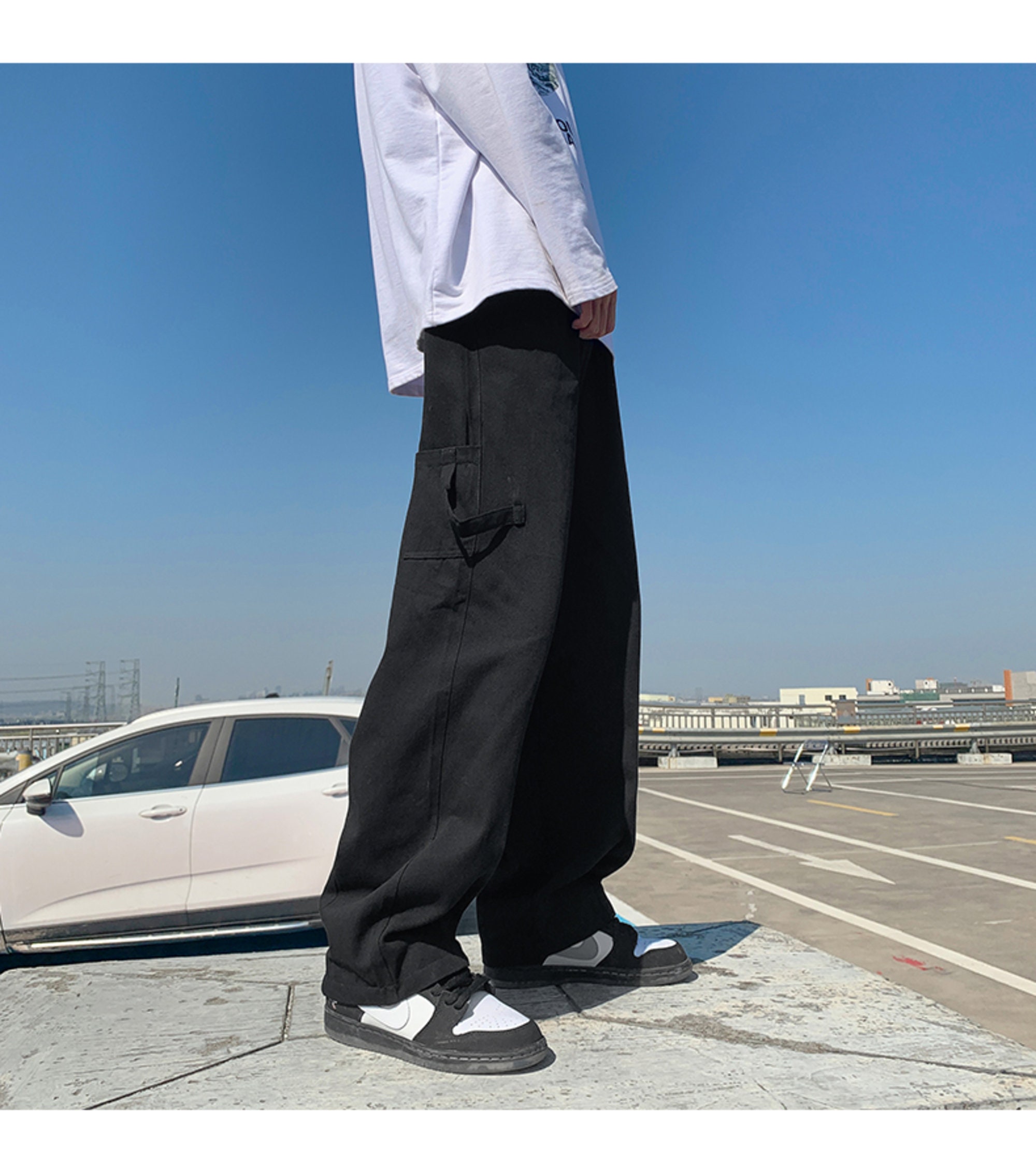 Fashion Men Baggy Cargo Pants Loose Straight Streetwear Skate Pants Cotton Thin Oversize Trousers Black Khaki