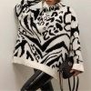 Fashion Zebra Pattern Turtleneck Knitted Sweater Women Loose Oversized Pullover Long Sleeve Jumper Autumn Winter 2020
