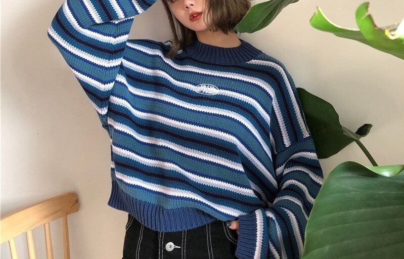 Female Harajuku Clothing For Women Loose Wild Striped Student Sweater Women's Sweaters Kawaii Ulzzang Pullover Jumper