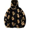 Fleece Hooded Jackets Streetwear Casual Harajuku Hip Hop Men Women Fashion Bear Print Full Zip Hooded Coat Tops Outwear