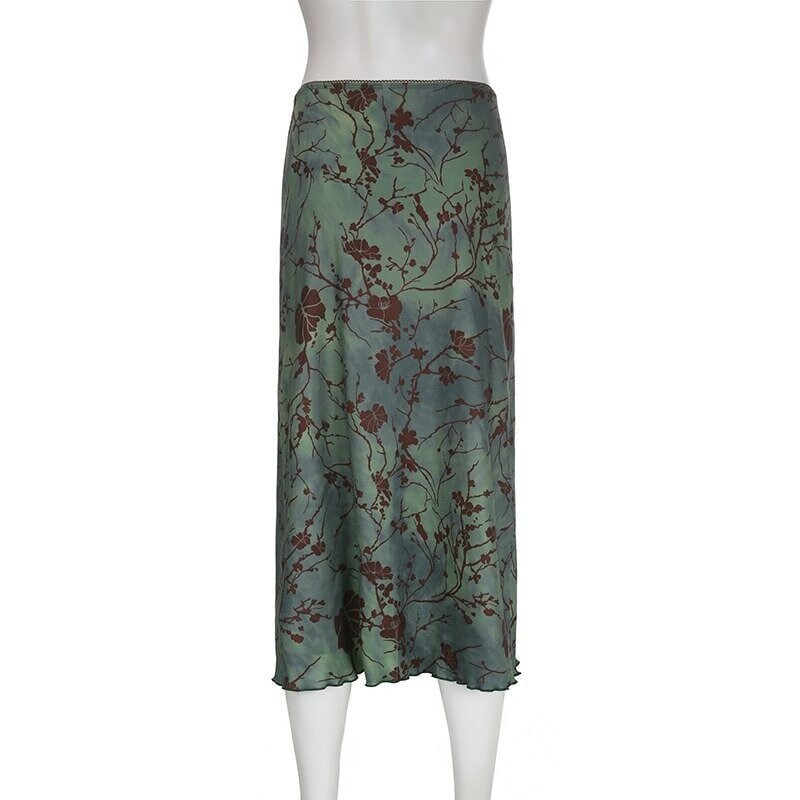 Floral Mid Calf Skirt Streetwear Retro Vintage Y2k Grunge