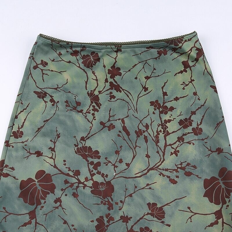 Floral Mid Calf Skirt Streetwear Retro Vintage Y2k Grunge