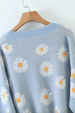 Floral Pattern Embroidered Print Soft Knit Button Up Cardigan Sweater Retro Vintage Trends Cute Aesthetic Fashion Y2k 2000s 90s Style