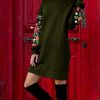 Floral Sleeve Sweater Dress Boho Sweater Dress Flower Embroidered Sweater Women's Party Dress Casual Sweater Dress