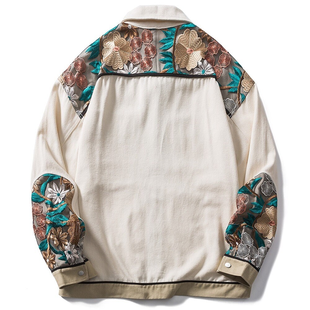 Flower Embroidered Jacket Unisex Casual Varsity Jacket Vintage Windbreaker Harajuku Cozy Streetwear