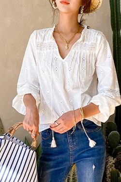 French Cotton White Shirt Crochet Lace Eyelet White Blouse Women Cotton Shirt Long Sleeve Lace Eyelet Cotton Top Bohemian Cotton Shirt