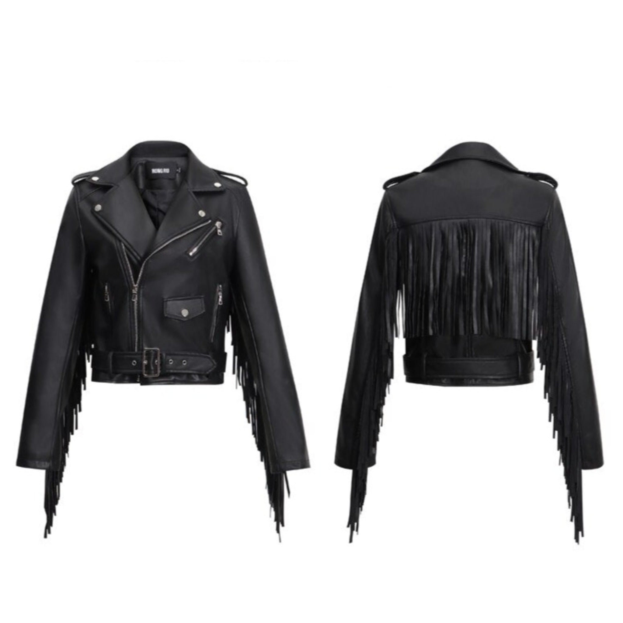 Fringed Faux Leather Jacket With Tassels In Black