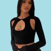 Futuristic Mesh Patchwork Crop Top With Buckle Long Sleeve Crop Tops Women Summer Sexy Casual Party Club