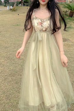 Gentle Floral Slip Dress Vintage Tulle Prom Fairy Milkmaid Victorian Dress Cottage Core Homecoming Fairy Dress