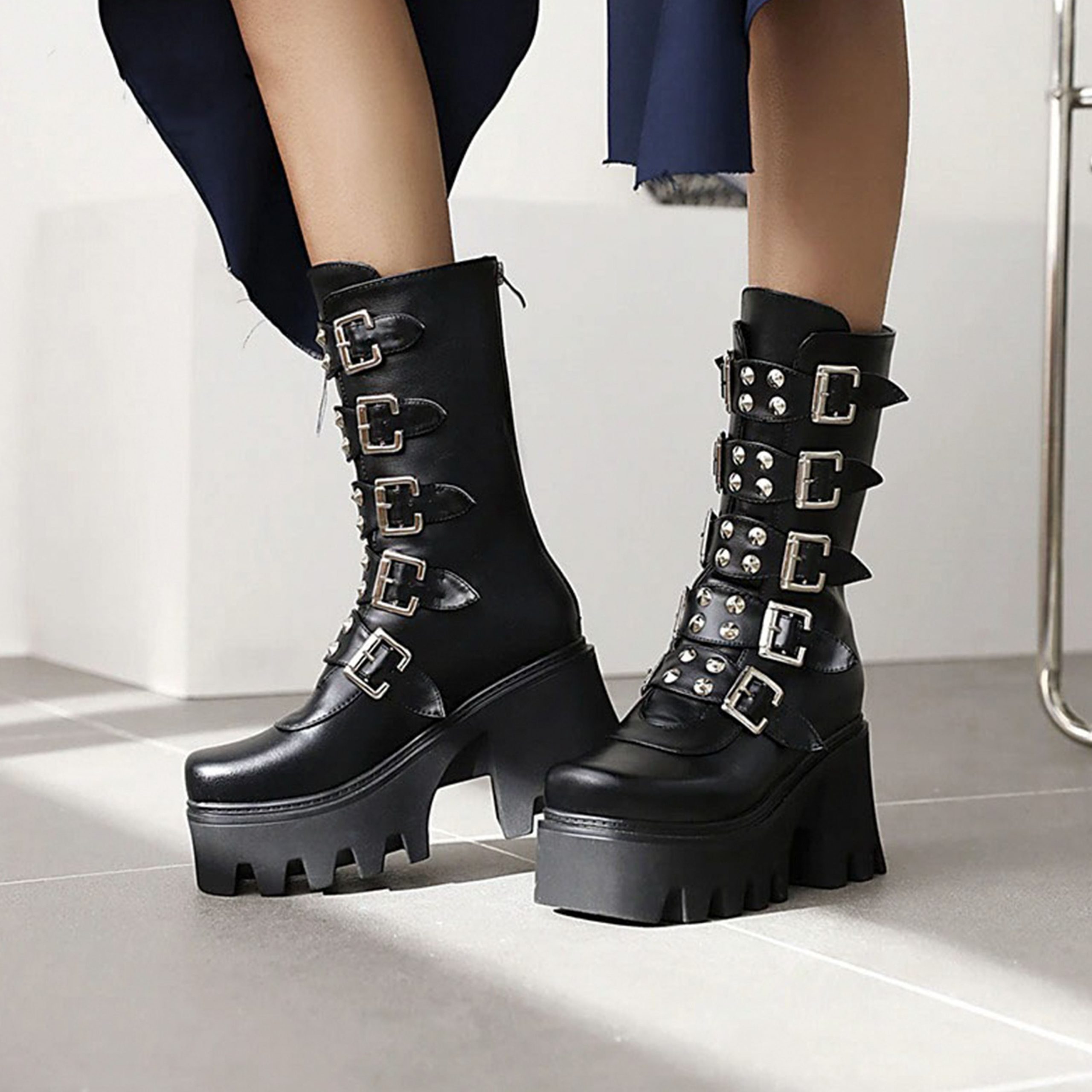 Goth Platform Shoes Motorcycle Boot Platform Shoes Chunky Shoes Gothic Boots Biker Boot Goth Shoes High Heels Lace Up Shoes