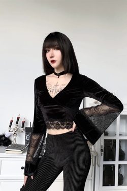 Gothic Black Lace Crop Top & Y2k Clothing Lolita Alt Fairycore Grunge
