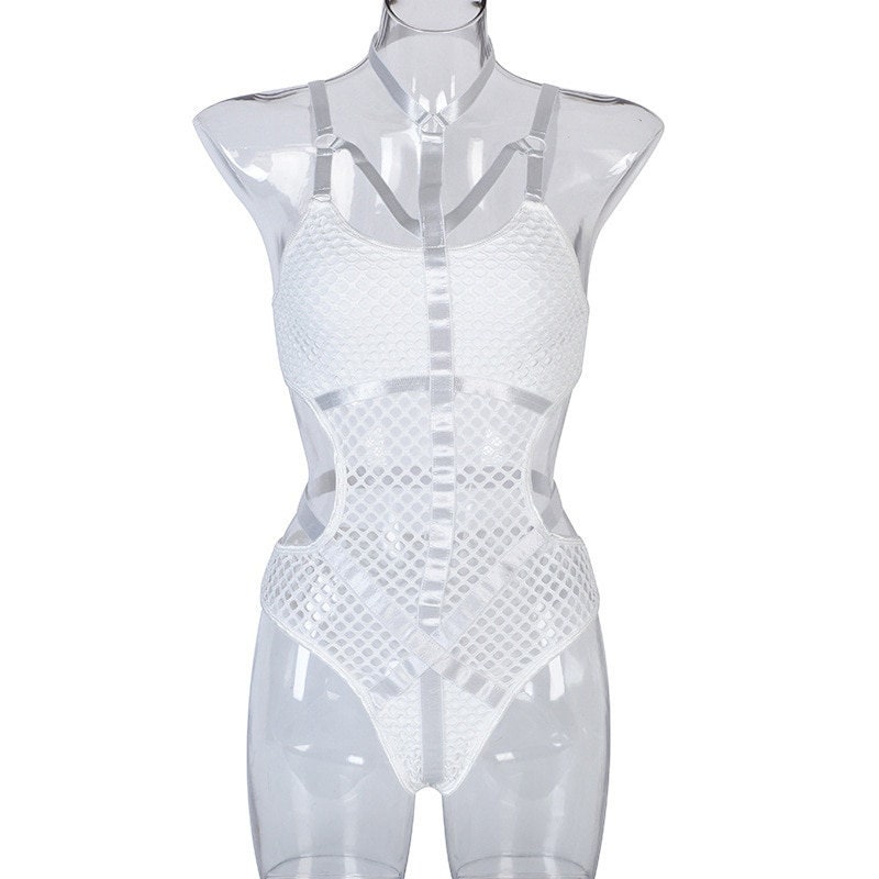 Gothic Fishnet Bodysuit & Mesh Rave Bodysuit See Through Bodysuit Dominatrix