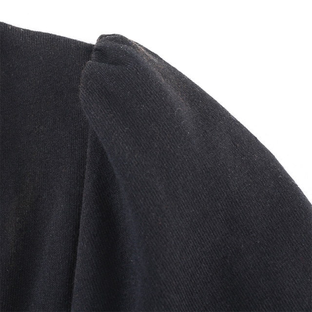 Gothic Grunge Square Neck Rutched Short Sleeve Black Dress With Side Split