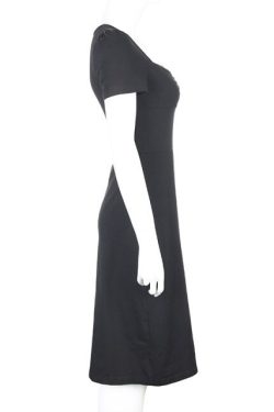 Gothic Grunge Square Neck Rutched Short Sleeve Black Dress With Side Split