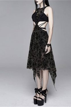Gothic Halter Style Chest Wrap Dress Vintage Lace Dress Sexy Perspective Sleeveless Long Dress Dark Elegant Dress Holiday Party Dress