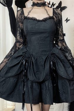 Gothic Hollow Cross Halter Bridal Dress Retro Dark Rose Lace Dress French Court Style Goth Dress Princess Lolita Dress Halloween Prom Dress