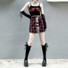 Gothic Red Checked Skirt Vintage Embroidered Irregular Skirt Y2k High Waist Slim Skirt Dark Sexy Skirt Street Harajuku Clothes Punk Dress