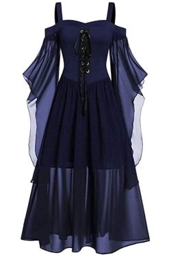 Gothic Retro Lace Patchwork Women Dress Goth Bandage Spaghetti Strap Dress Harajuku Punk Halloween Witch Sling Costume