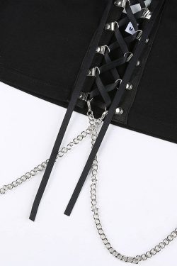 Grunge Goth Punk Women's Sexy Lace Up Tank Top With Chain