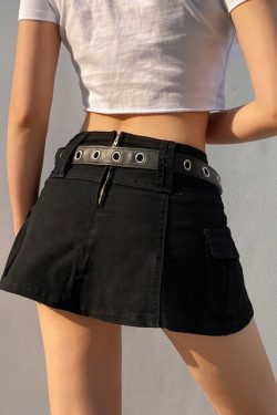 Grunge Punk Y2k Solid Cargo Denim Mini Skirt For Aesthetic Summer