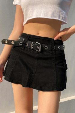 Grunge Punk Y2k Solid Cargo Denim Mini Skirt For Aesthetic Summer