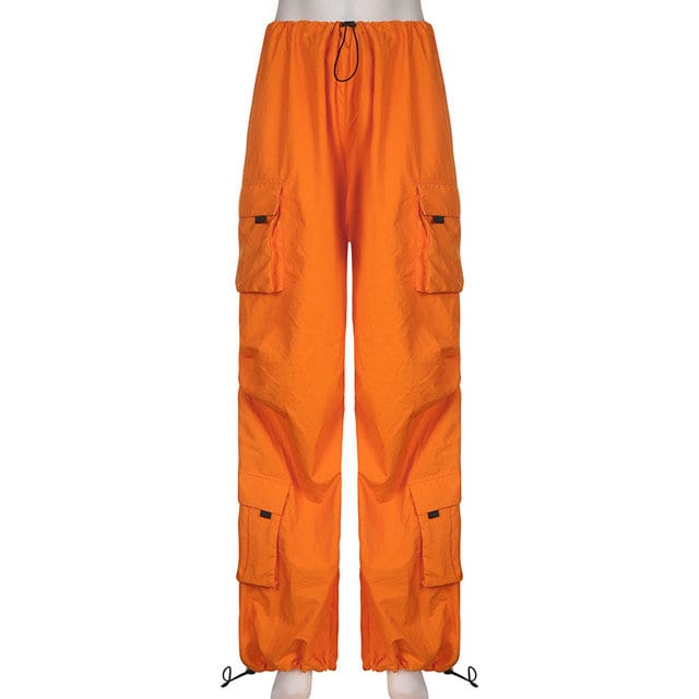 Harajuku Oversized Baggy Cargo Pants Trousers Orange Y2k Loose Drawstring Wide Leg Pants Parachute Cargo Pants Girls Preppy Sweatpants