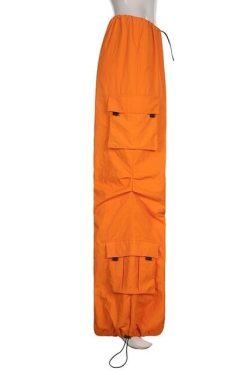 Harajuku Oversized Baggy Cargo Pants Trousers Orange Y2k Loose Drawstring Wide Leg Pants Parachute Cargo Pants Girls Preppy Sweatpants