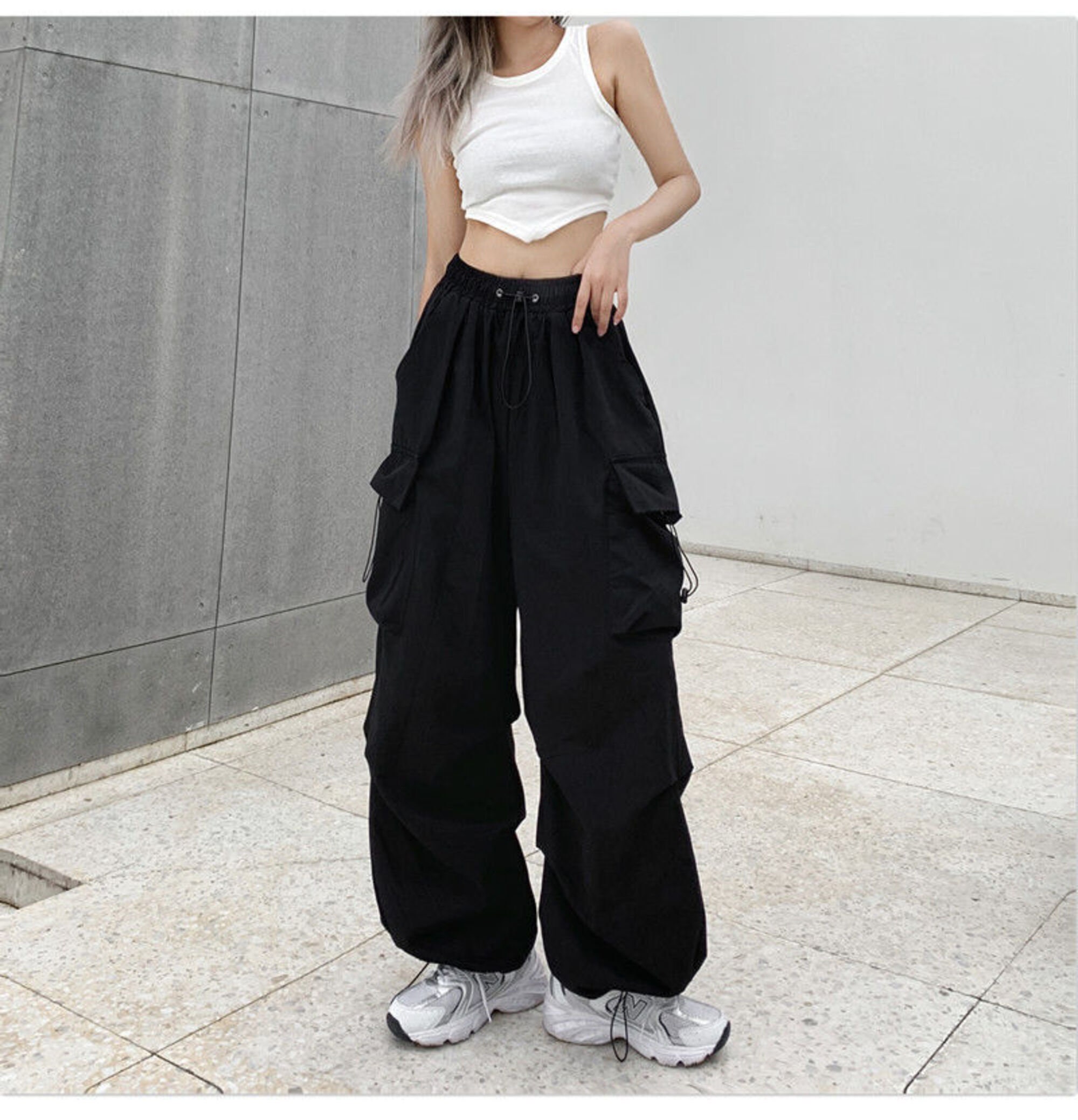 Harajuku Parachute Pants Y2k Streetwear Wide Leg Baggy Cargo Trousers Female Hippie Korean Edgy Style Jogging Sweatpants