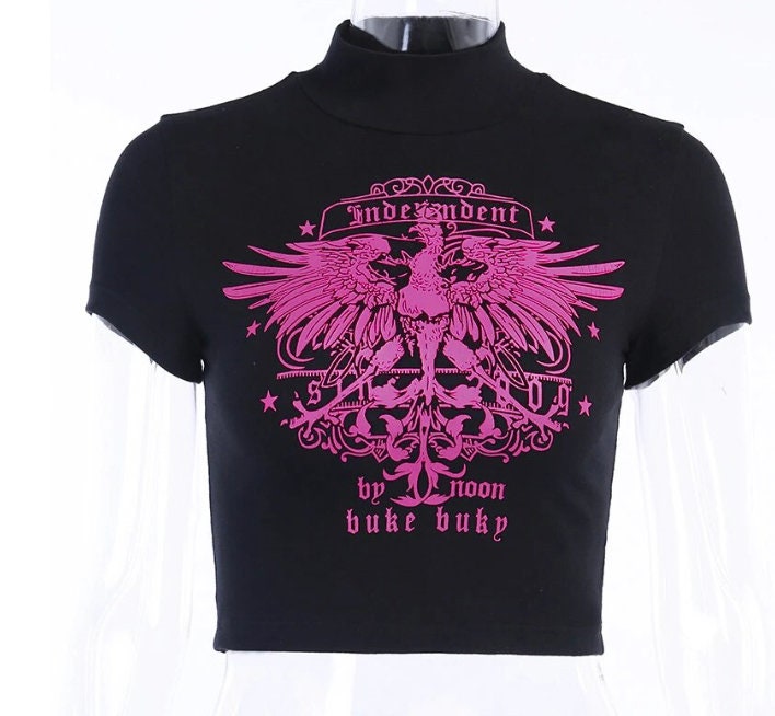 Harajuku Print Black Crop Tops Women T Shirts Gothic Streetwear Sexy Bodycon Short Sleeve Short Top Tee Shirts Female